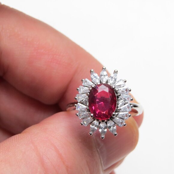 *925 Sterling Silver Diamond Ruby Ring